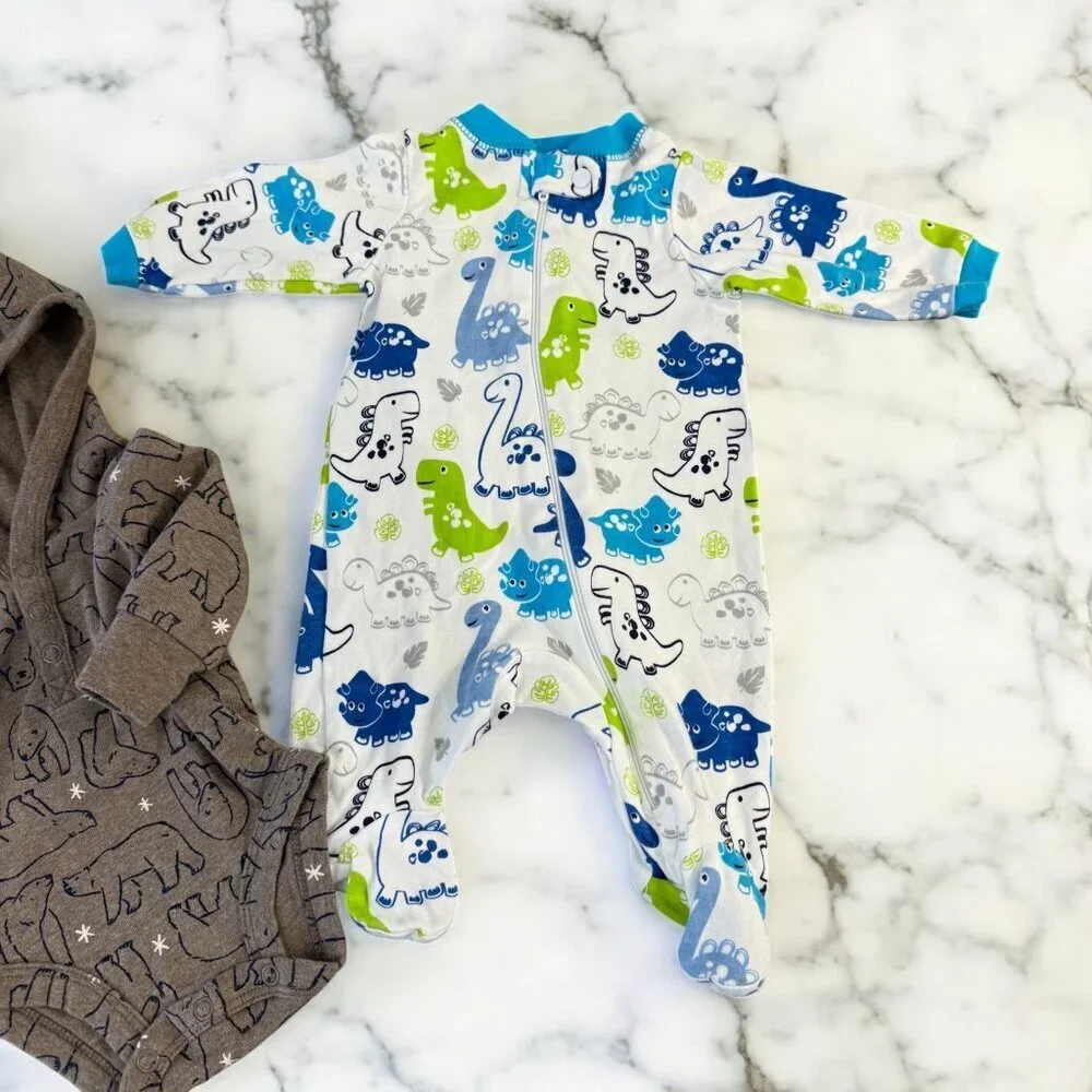 Newborn Size Baby Bundle 5 Piece Footies Bodysuits